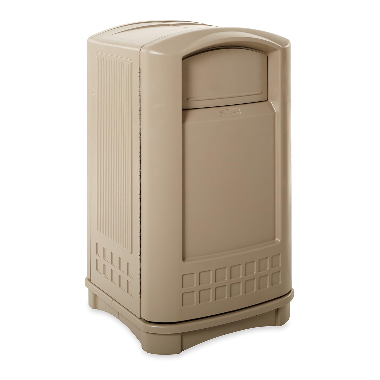Rubbermaid Commercial Products Plaza – Papelera con puertas batientes, 50 galones, color beige, papelera grande para exteriores, para estadios,