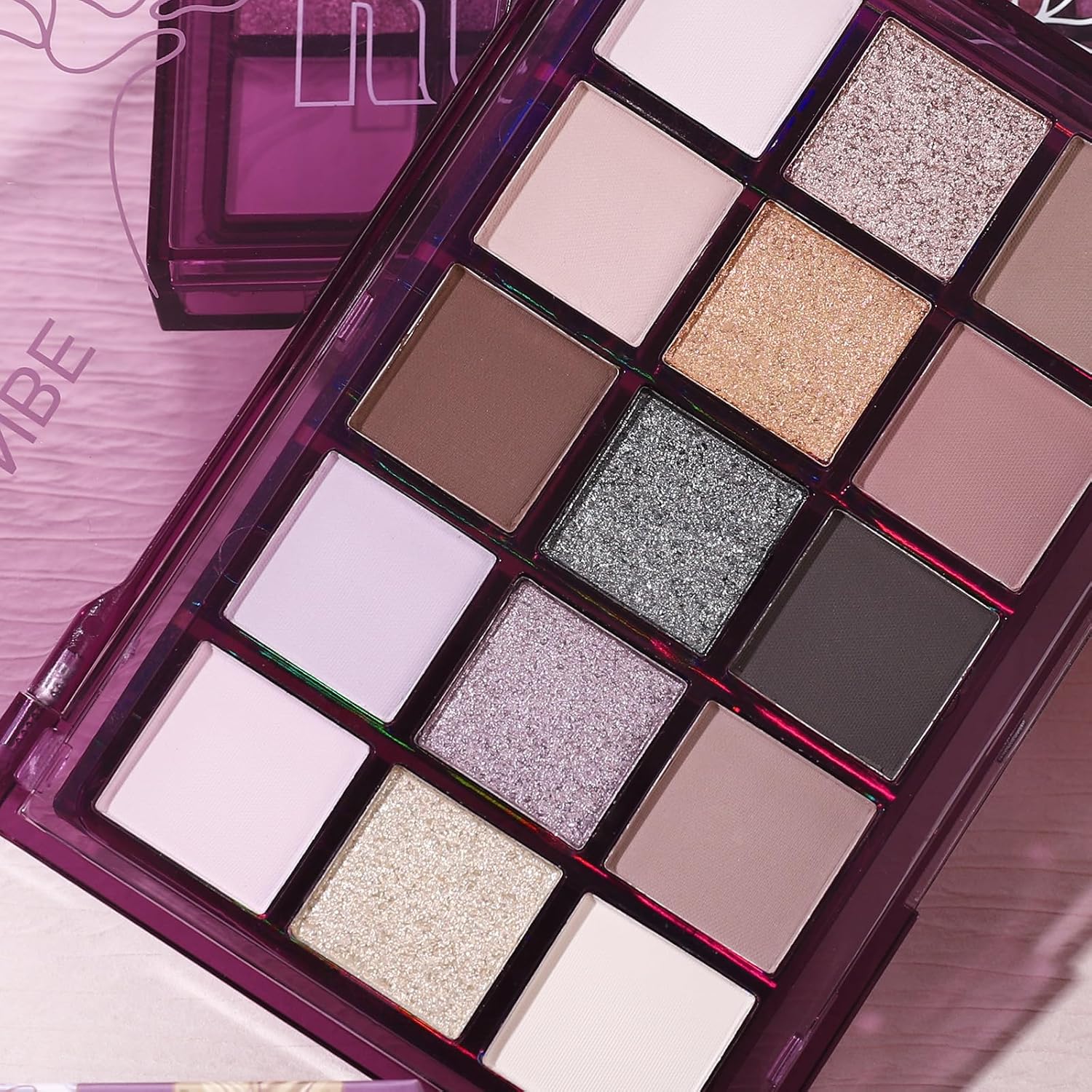 UCANBE Smokey Rose Paleta de sombra de ojos, 15 colores neutros brillantes mate, paleta de maquillaje metálico, color marrón topo ahumado nude