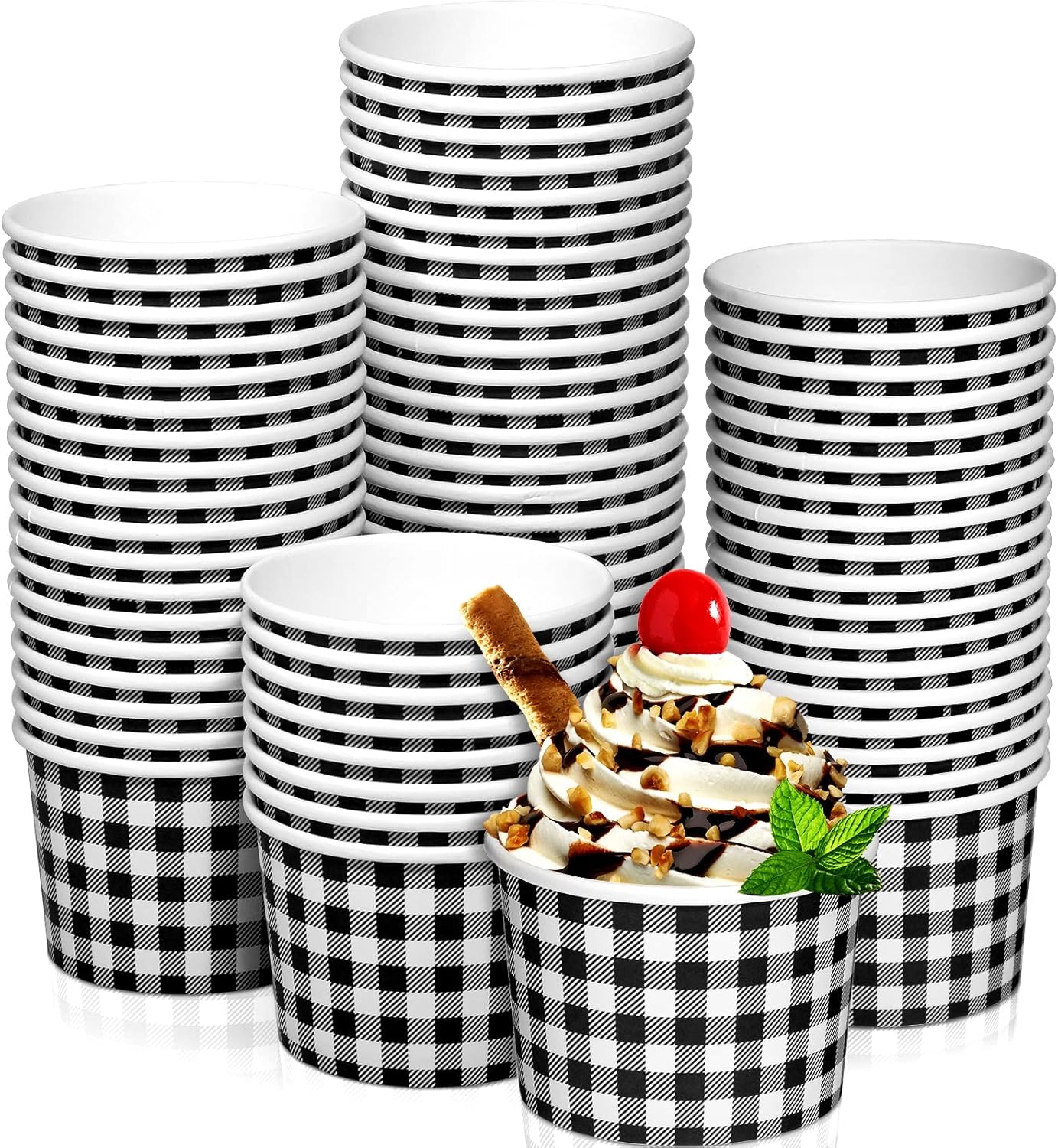 Sieral Vasos de papel para helado de 9 onzas, tazones de papel desechables de guinga, tazas de picnic a granel, postre de pícnic, taza de papel a