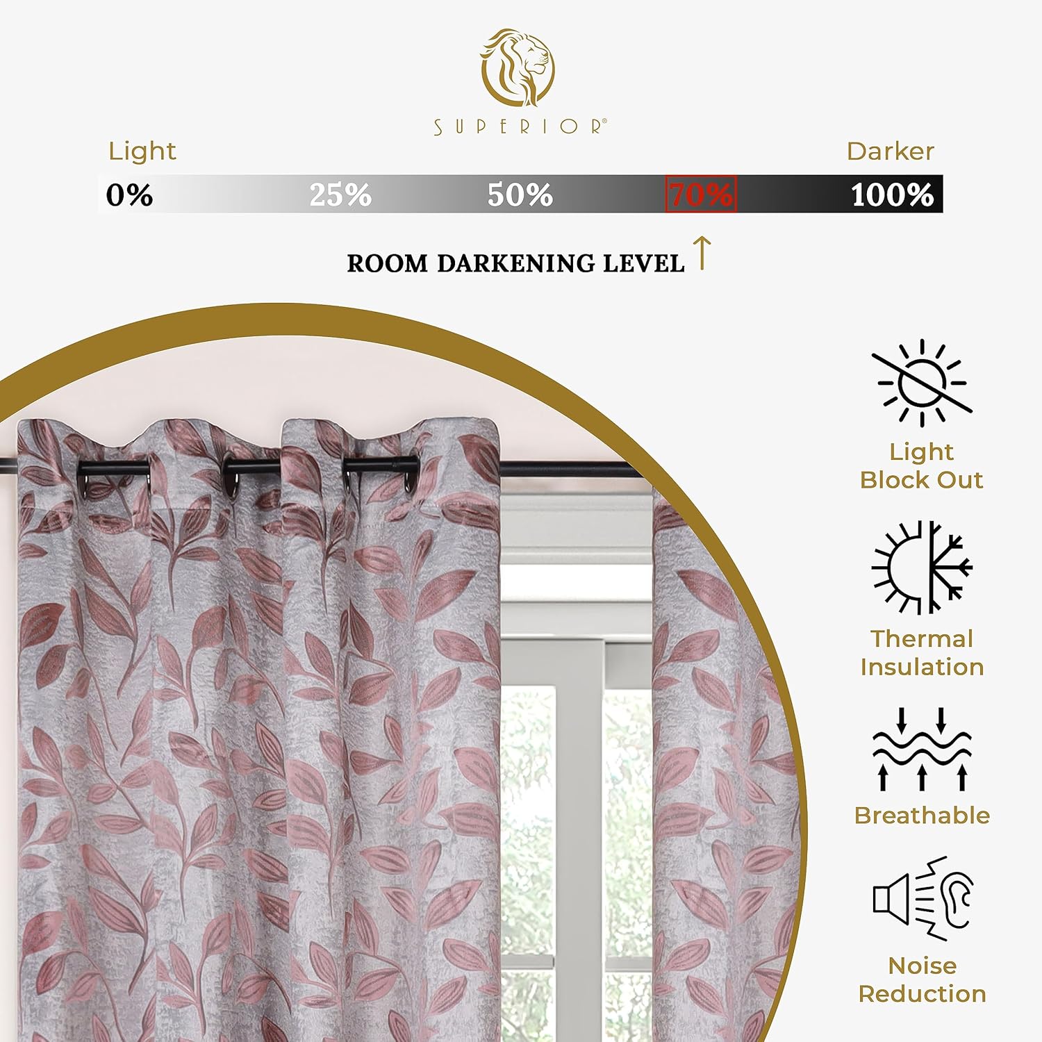 Superior Cortinas opacas, oscurecimiento de la habitación para dormitorio, bloqueo solar, térmicas, cortinas bohemias modernas, colección de hojas,