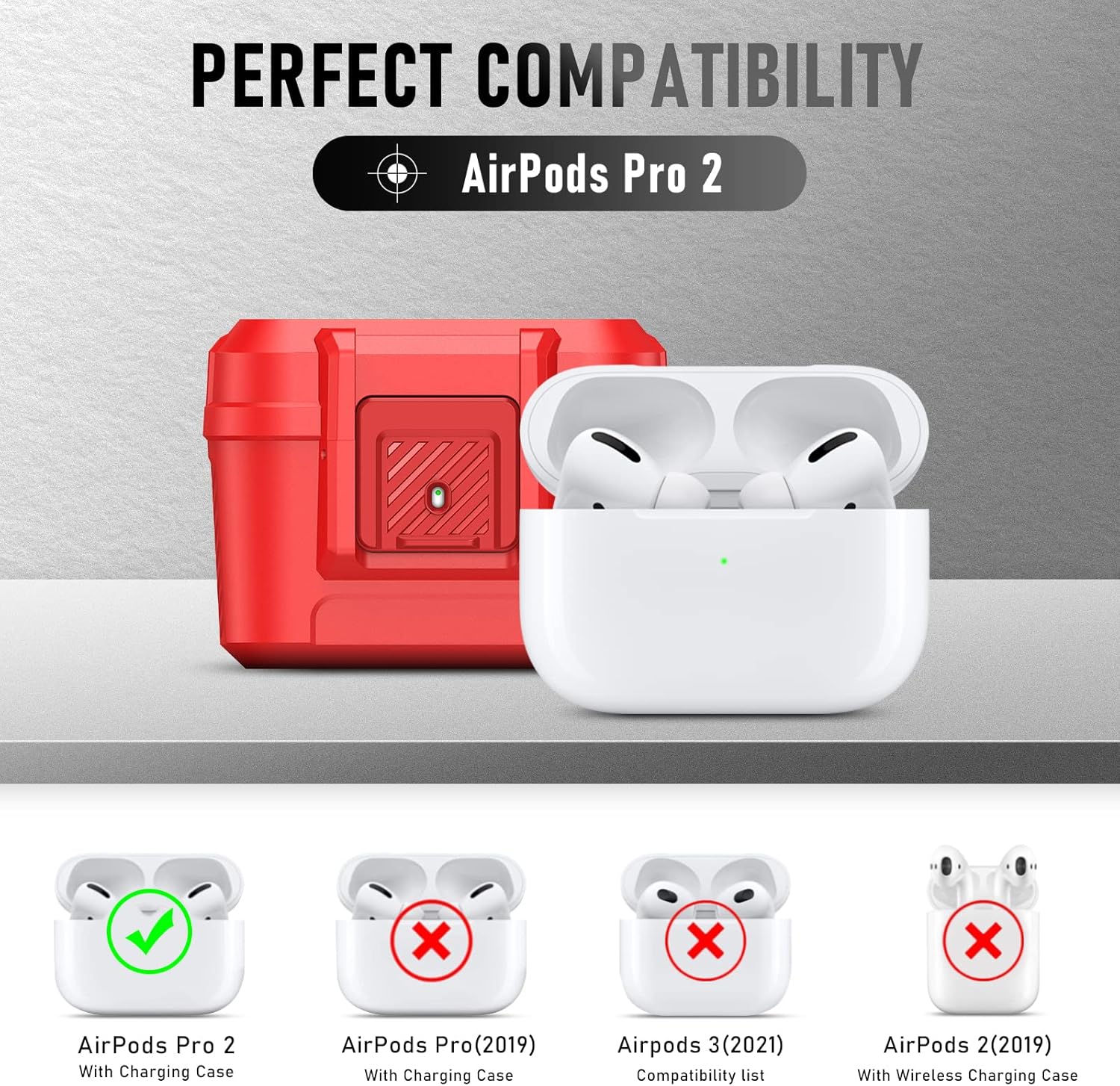 Youtec Funda compatible con Airpods Pro 2 con kit de limpieza, funda protectora militar dura a prueba de golpes para Airpods con bloqueo seguro