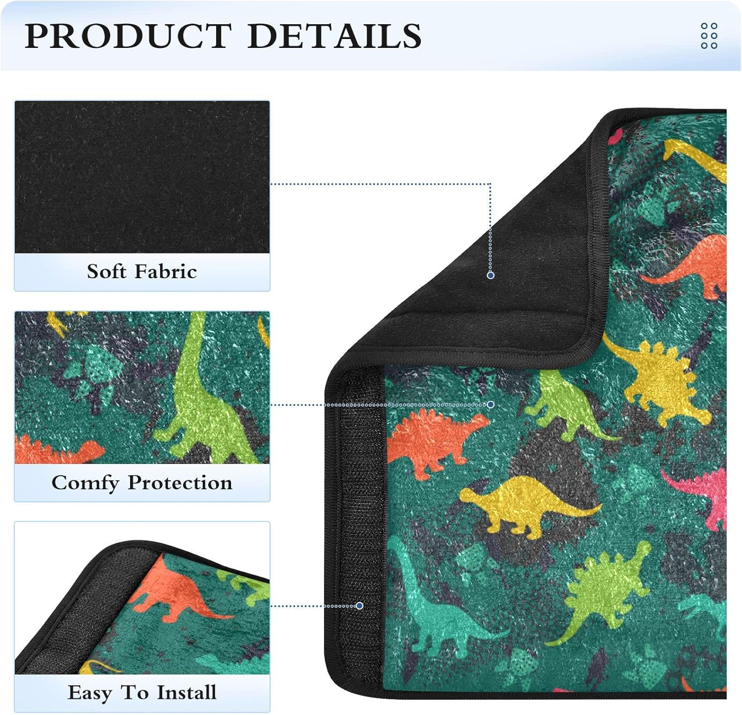 Fundas de cinturón de seguridad de automóvil con diseño de dinosaurios coloridos sobre el fondo abstracto de grunge para niños y adultos, correas de