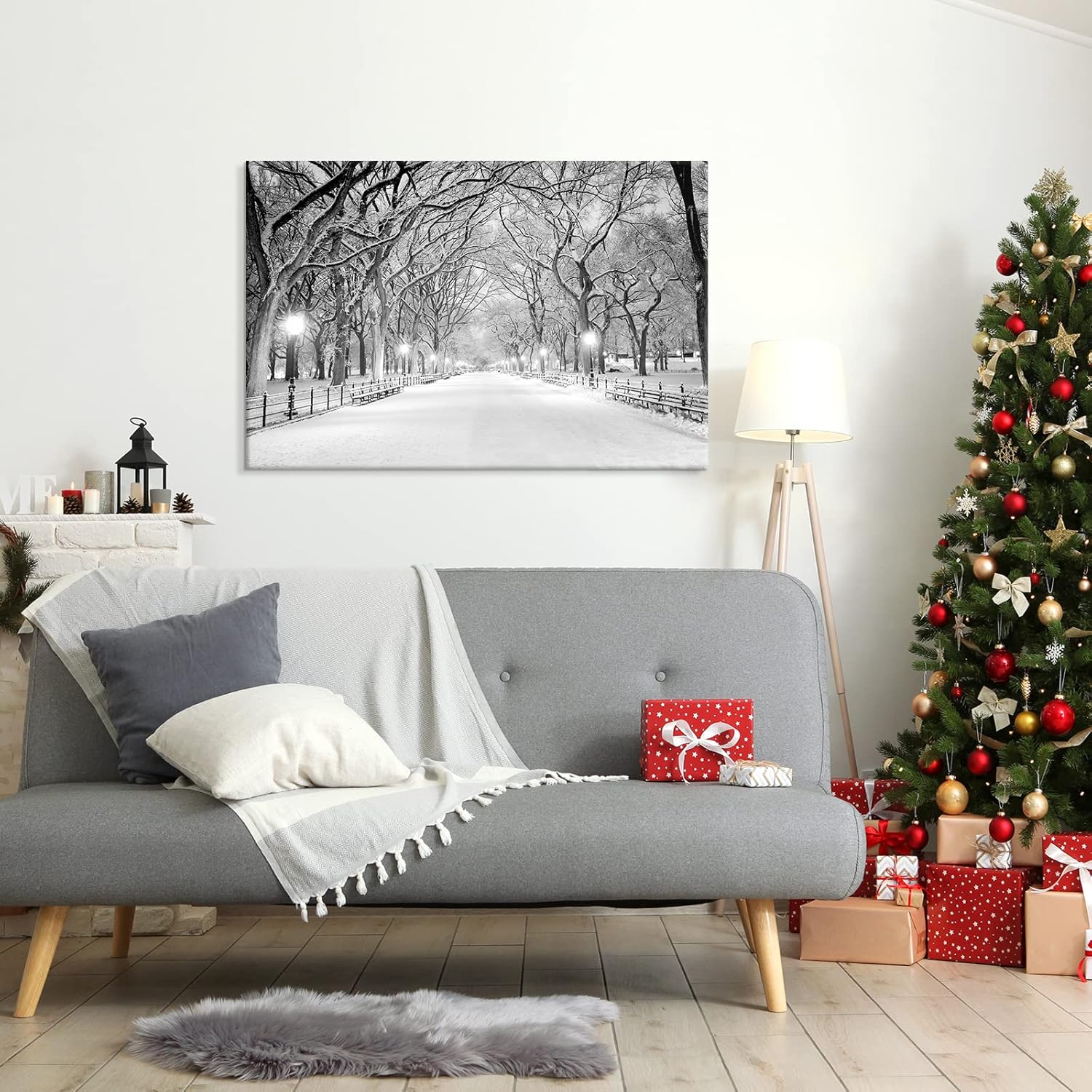 SEVEN WALL ARTS Hermoso lienzo de invierno para pared, paisaje, árboles nevados, parque central, lienzo, moderno, fresco, cuadros de pared,