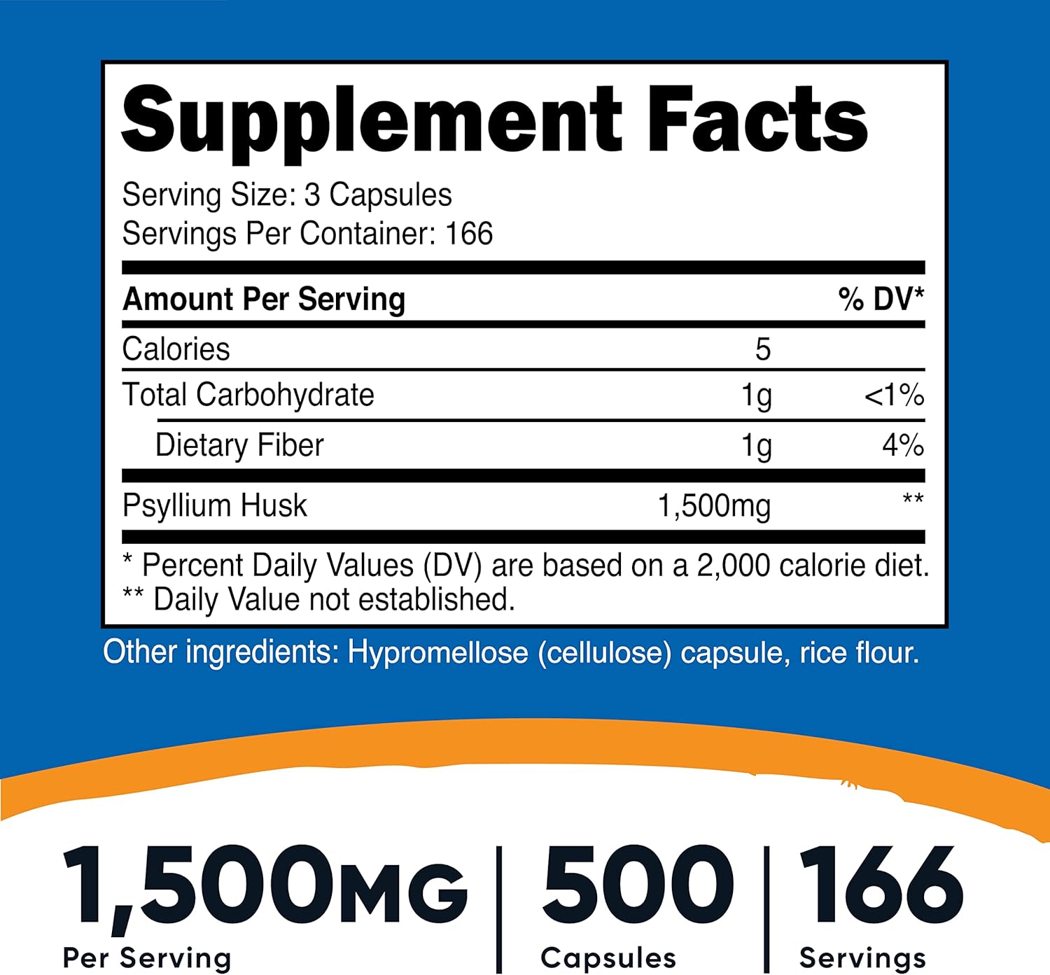 Nutricost Cáscara de psyllium 1500mg, 500 cápsulas (3 botellas)