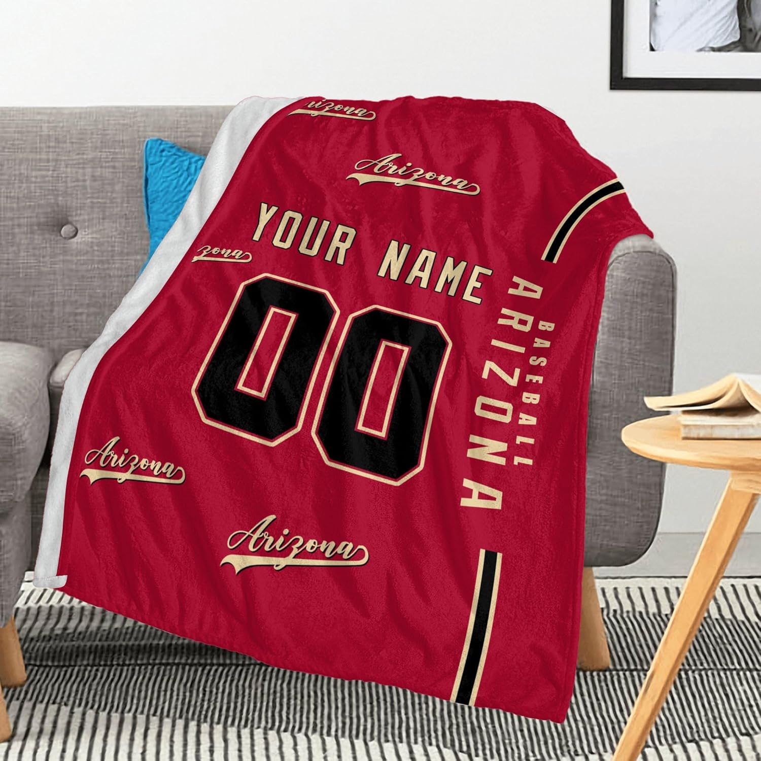 Arizona – Manta de franela personalizada para cama, sofá con nombre de número personalizado, para hombres, mujeres, niños, regalos para fanáticos de