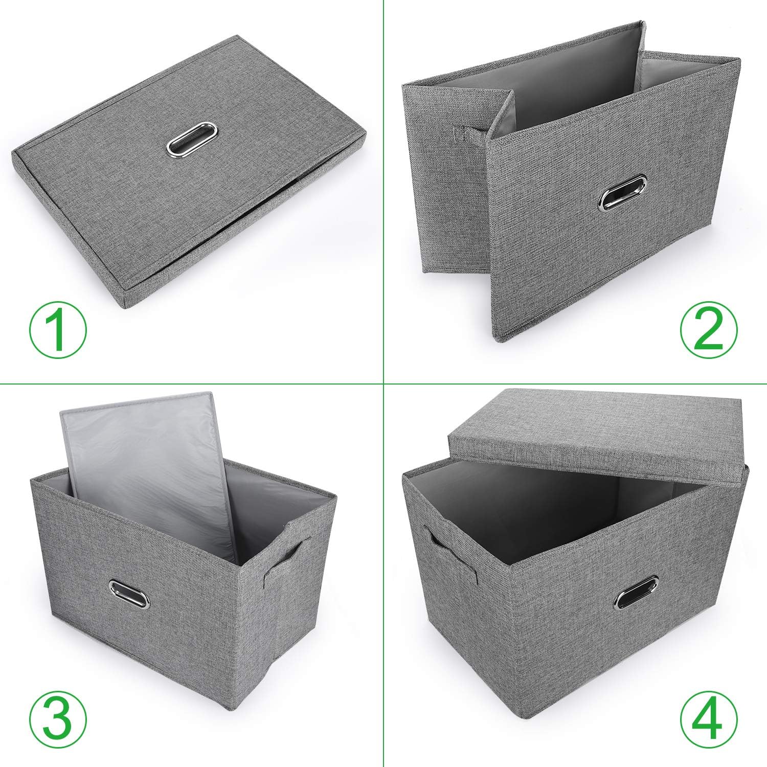 Papelera Valease de almacenamiento, plegable, de tela de lino, con tapa y asas extraíbles, organizador de cajas de almacenamiento lavables, cubos