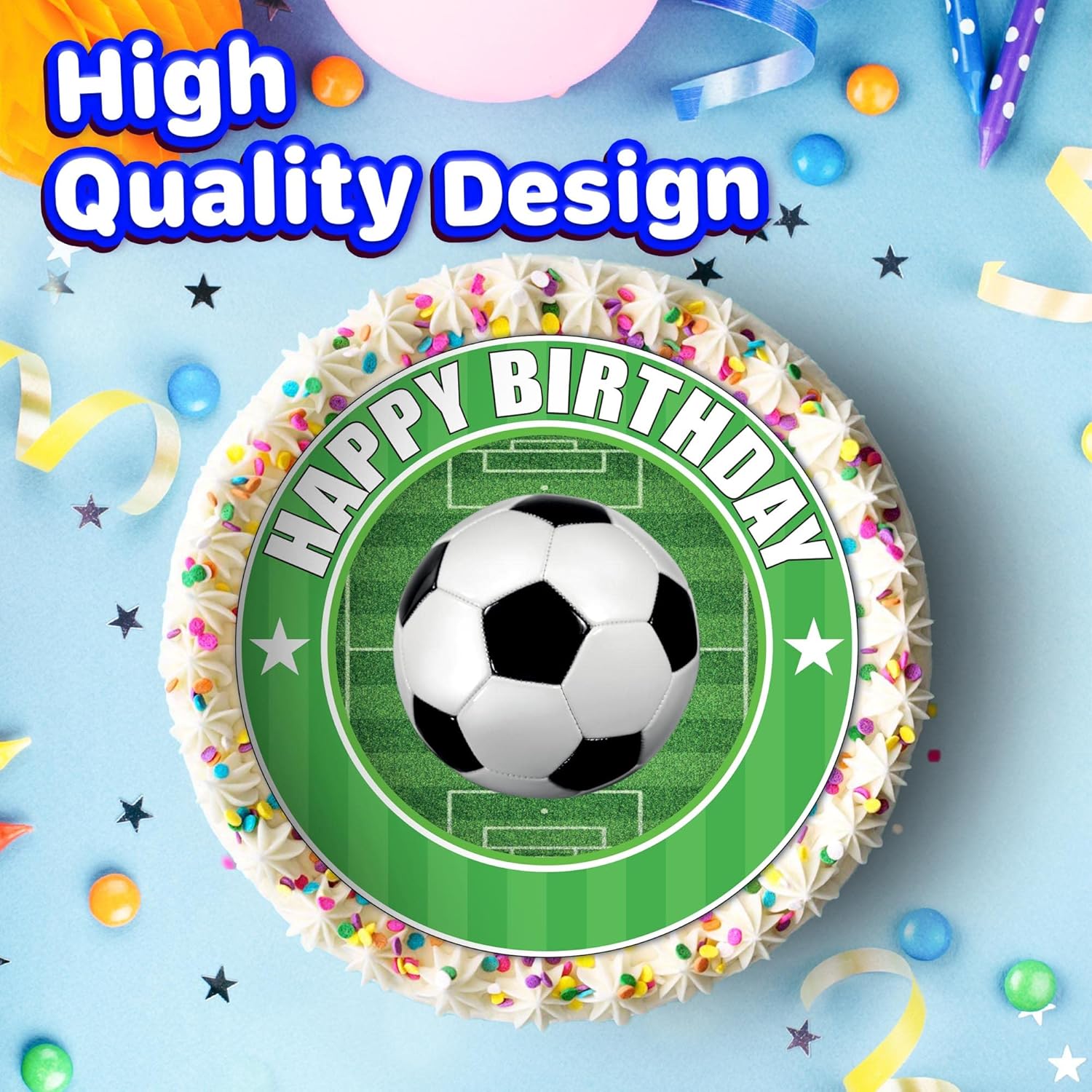 Decoración para pastel de pelota de fútbol de 7.5 pulgadas, decoración redonda comestible para pastel de cumpleaños, pastel de cumpleaños