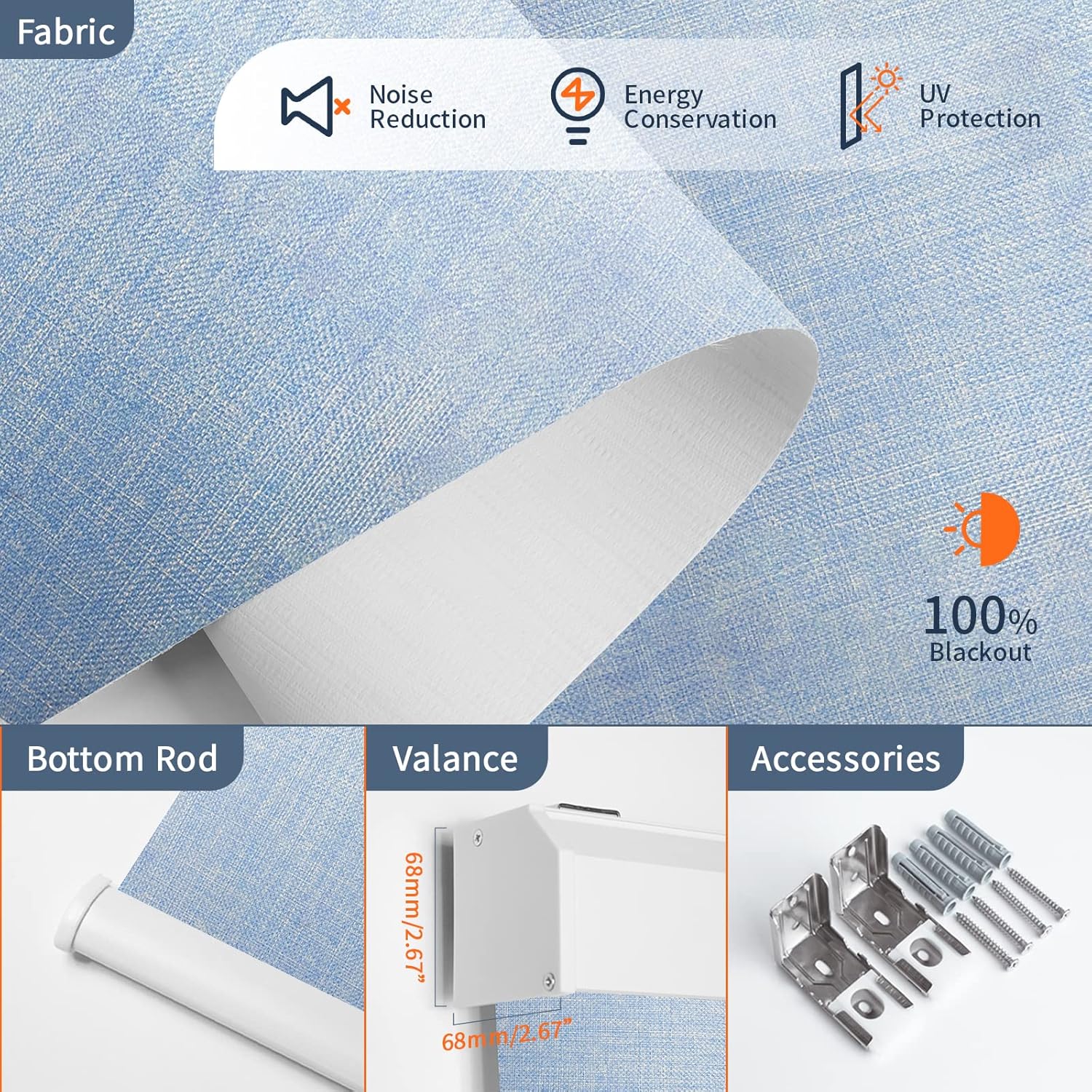 Persianas opacas motorizadas personalizadas con cenefa Bluetooth APPControl compatible con Alexa, Google, Siri (azul tenim)