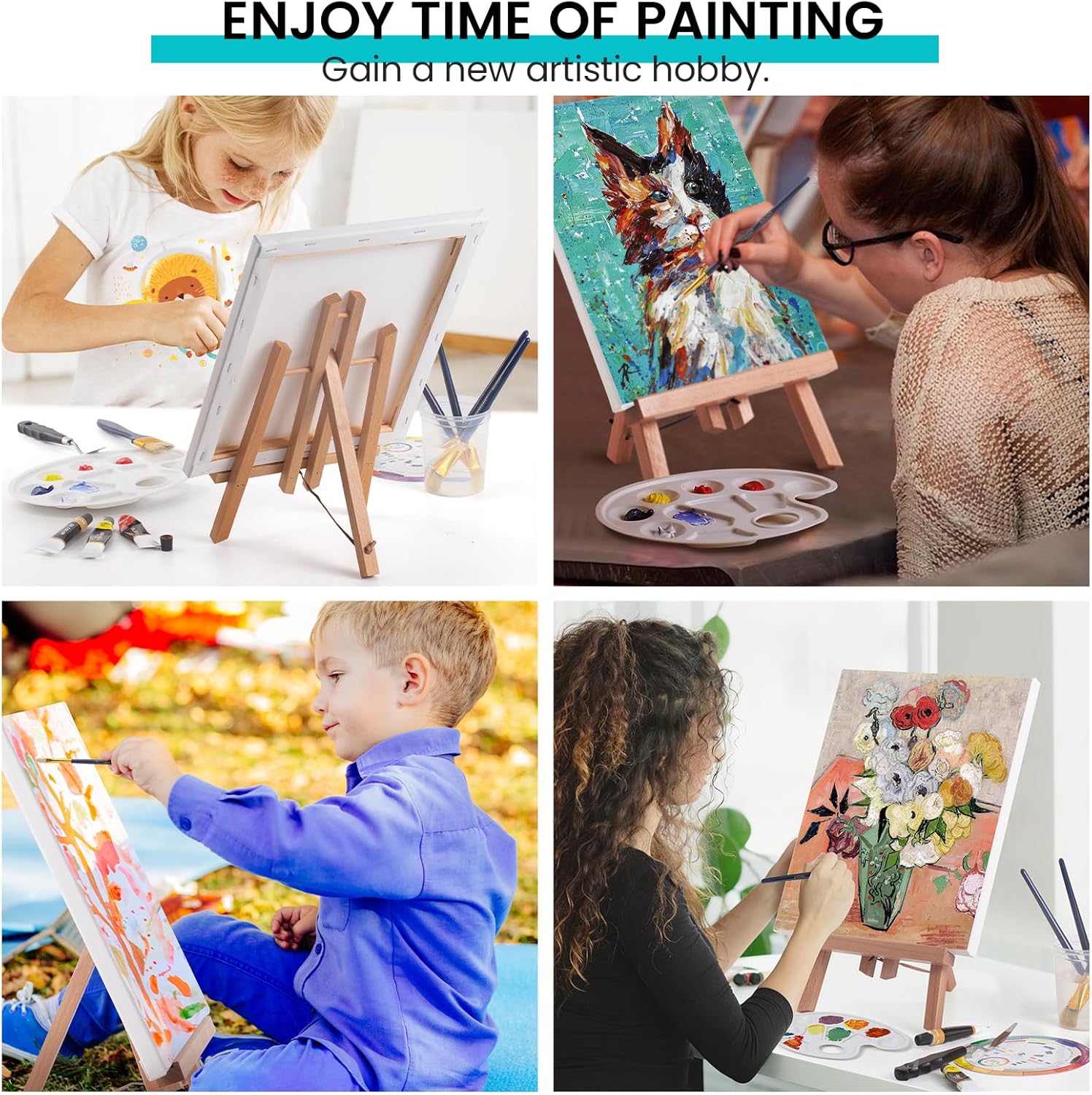MERRIY Juego de pintura al óleo para artistas, kit de suministros de pintura premium con caballete de mesa, pinturas al óleo de 12 colores, lienzo