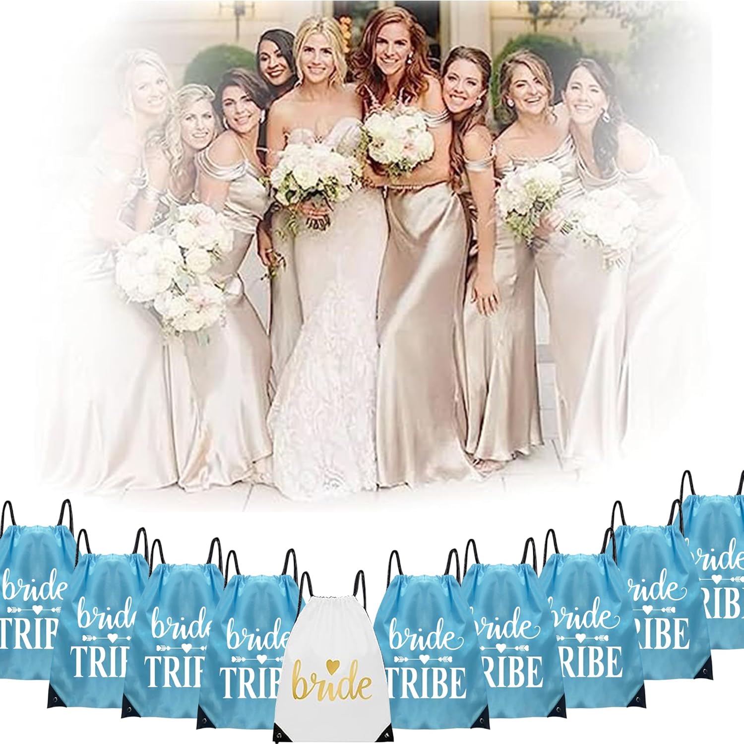 Lady & Home – 10 bolsas con cordón para dama de honor, bolsa con cordón para despedida de soltera, regalo de despedida de soltera, turquesa