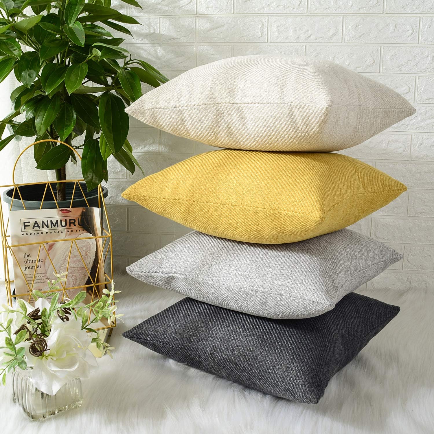 MERNETTE Funda de cojín cuadrado de chenille, suave, decorativa, para decoración del hogar, para sofá, cama, silla, sillón, paquete de 2 unidades