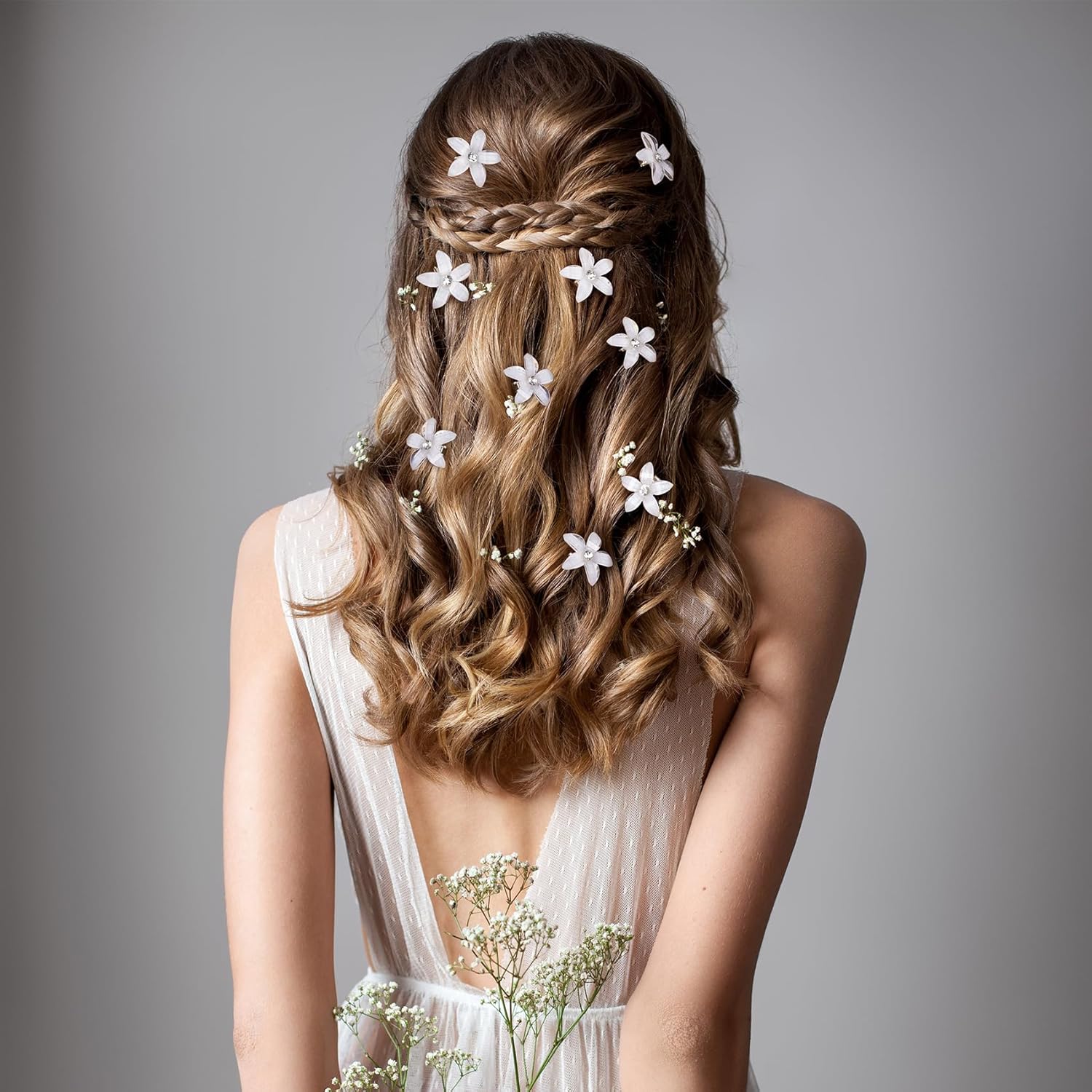 HINZIC 30 pinzas para el pelo Rapunzel de 0.71 pulgadas con diamantes de imitación brillantes pequeños pasadores blancos para Halloween, Navidad,