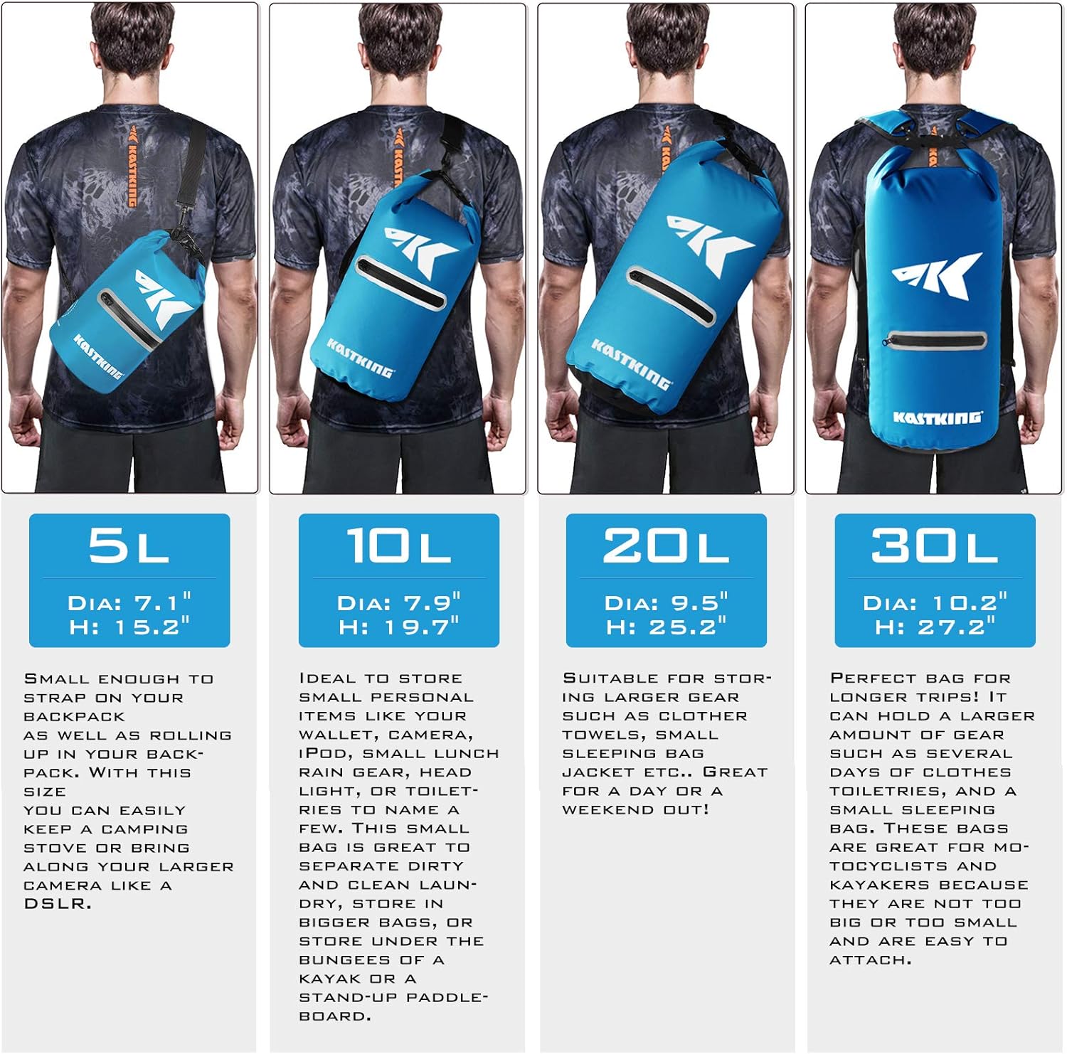KastKing Cyclone Seal – Bolsa seca 100% impermeable con funda para teléfono, bolsillo frontal con cremallera, perfecta para playa, pesca, kayak,