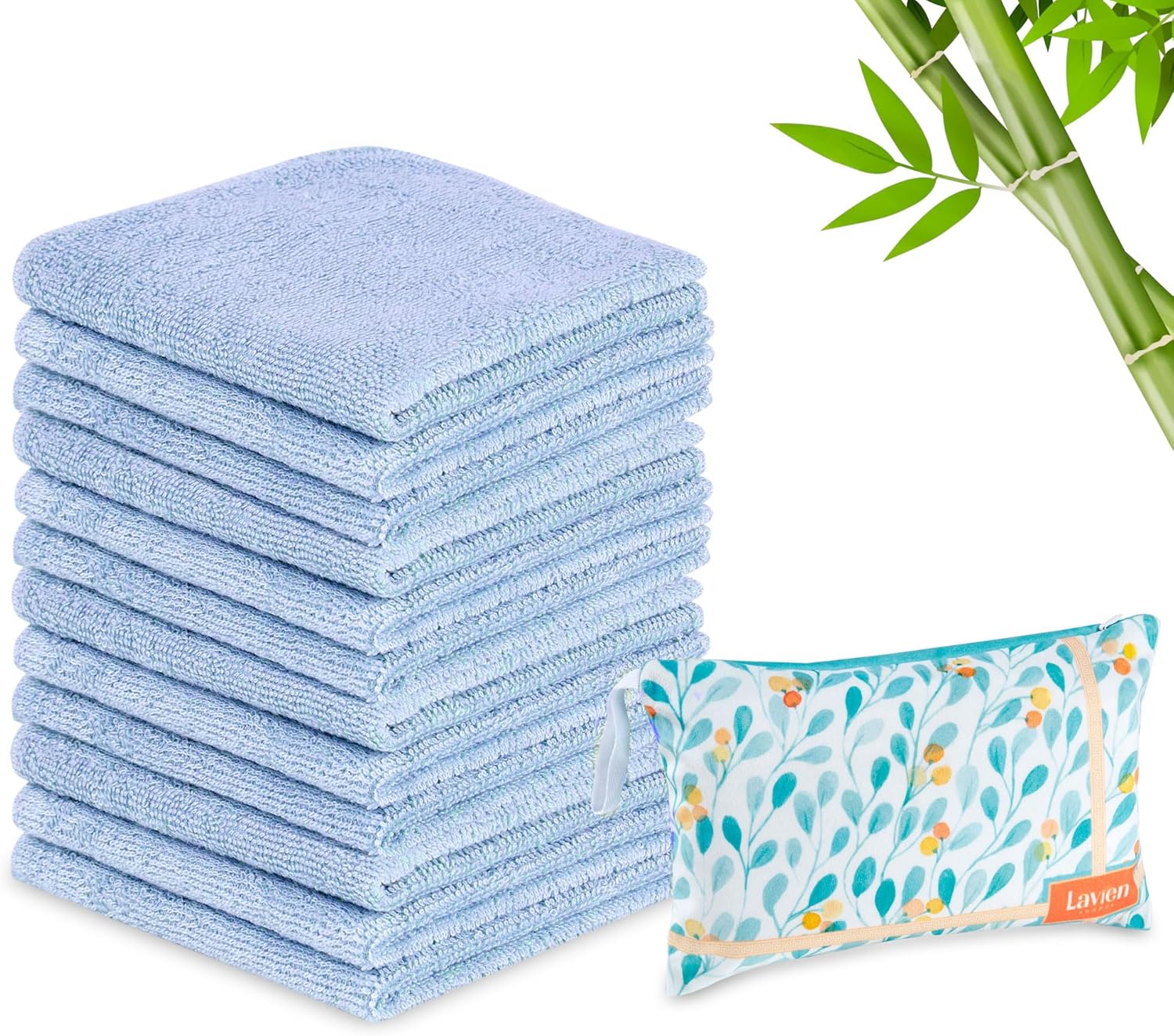 Paquete de 12 paños de rayón de bambú con bolsa de embrague multiusos, toallas absorbentes ultrasuaves para cara, cuerpo, ducha, maquillaje, bebé,