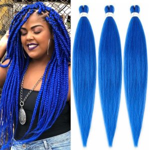 Kanekalon – Cabello trenzado azul preestirado de 30 pulgadas, 3 paquetes de cabello trenzado preestirado EZ, textura Yaki, extensiones de cabello Kanekalon – Cabello trenzado azul preestirado de 30 pulgadas, 3 paquetes de cabello trenzado preestirado EZ, textura Yaki, extensiones de cabello