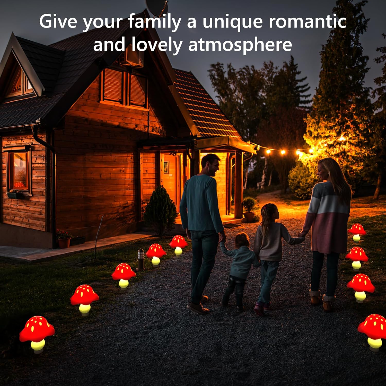 Luces solares rojas de hongos para exteriores, 12 unidades, 8 modos, 24.6 pies, impermeables, para jardín, patio, camino, campamento, decoración al