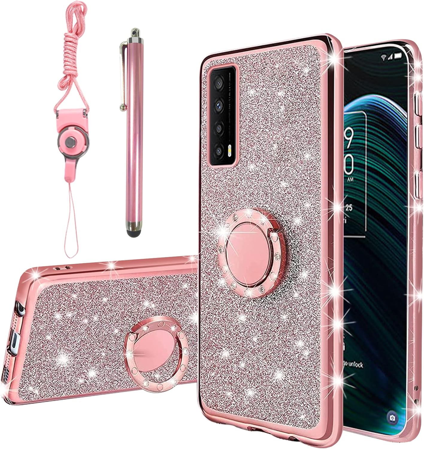 KuDiNi TCL Stylus 0.18 oz – Funda para teléfono TCL Stylus 0.18 oz, para mujeres y niñas, con purpurina de TPU suave, transparente, de lujo, con