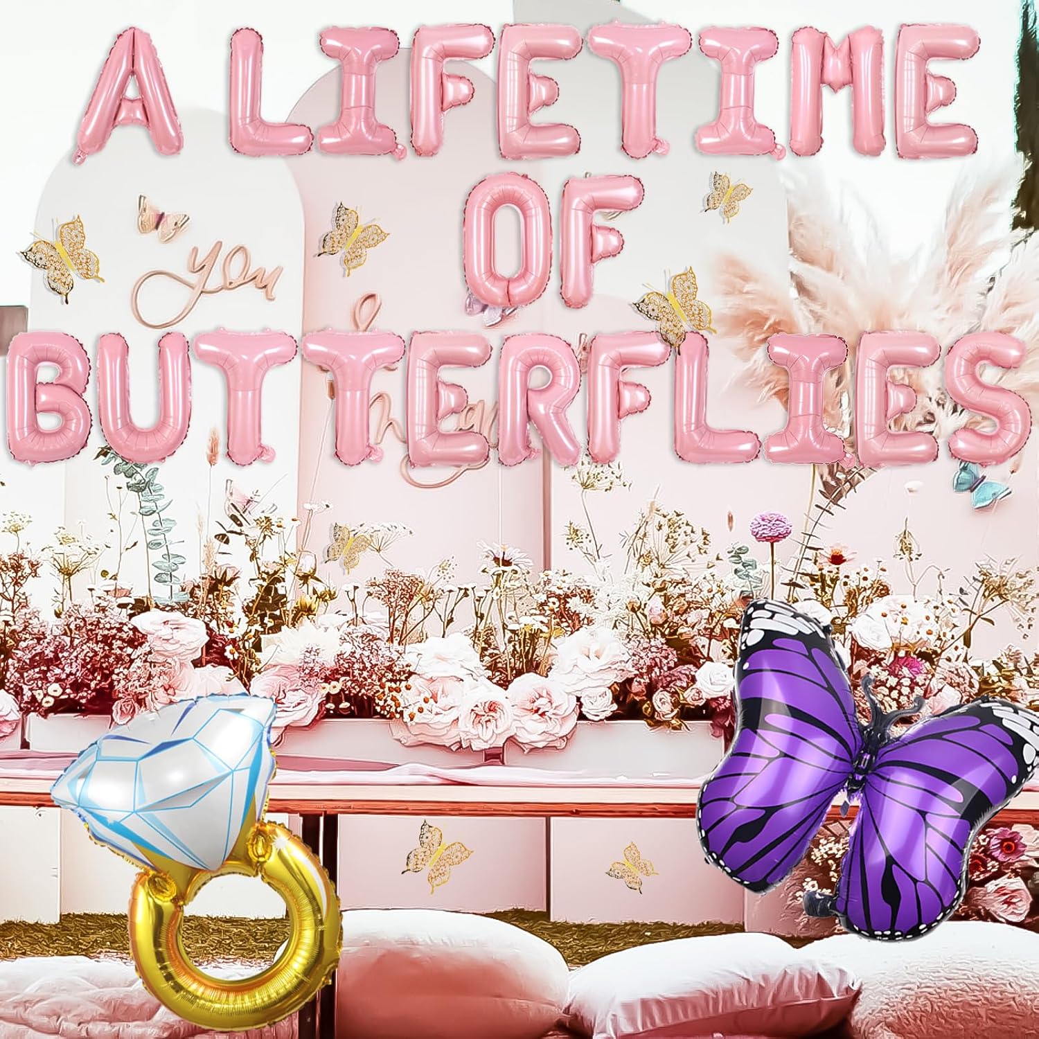 Decoraciones de mariposas para despedida de soltera, suministros de mariposas para toda la vida, pancarta de despedida de soltera, calcomanías de