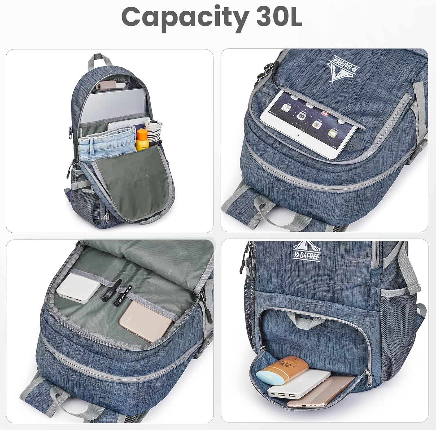 G4Free Mochila de senderismo de 30 l, ligera, plegable, para viajes, al aire libre, para hombres y mujeres
