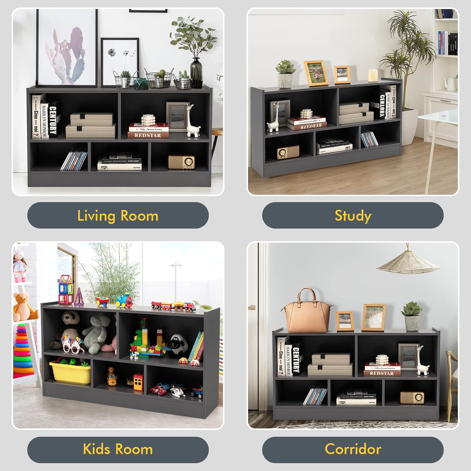 IFANNY – Estantería de 5 cubos, organizador de 2 niveles con compartimentos abiertos, estanterías y estanterías de madera, estantes de