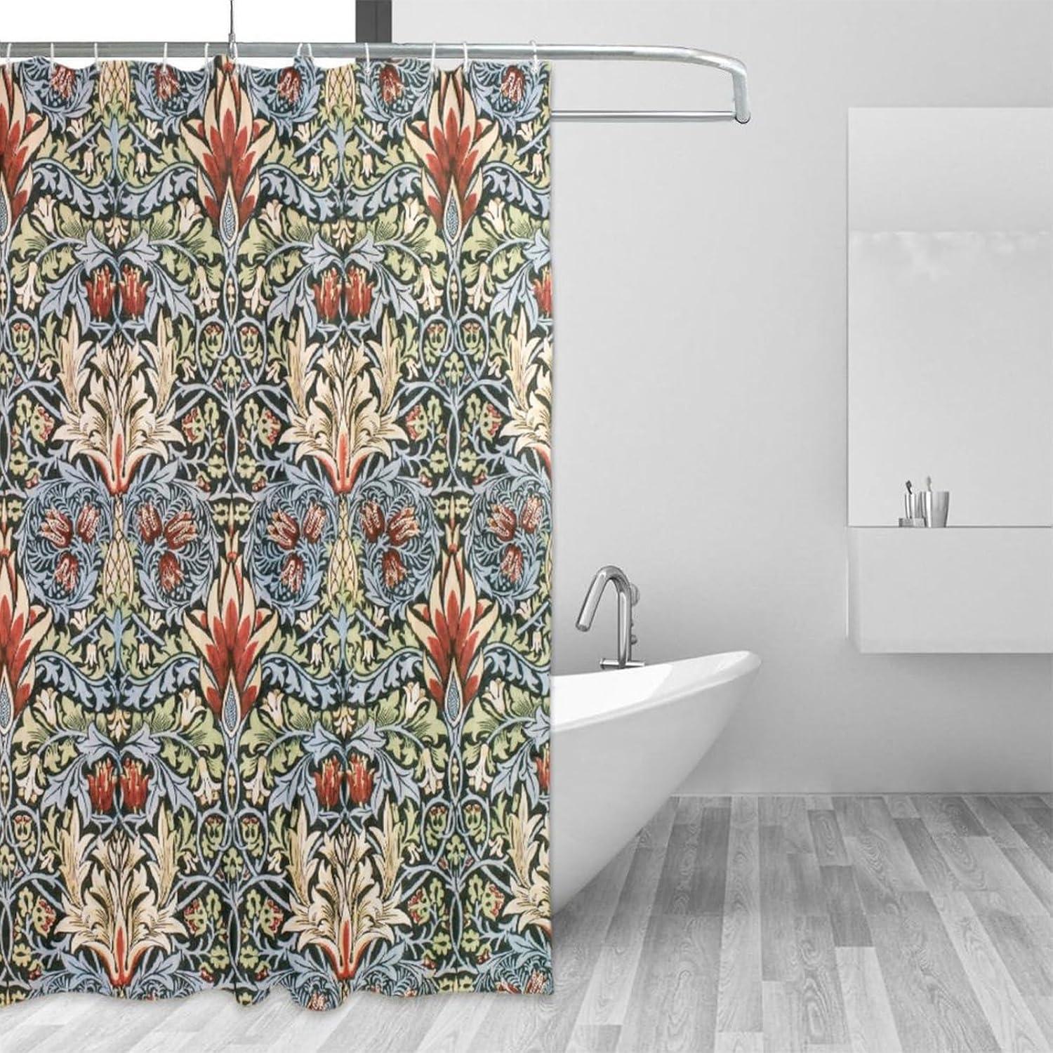 William Morris – Cortina de ducha con estampado de pájaros azules, poliéster impermeable con 12 ganchos, 72 x 84 pulgadas