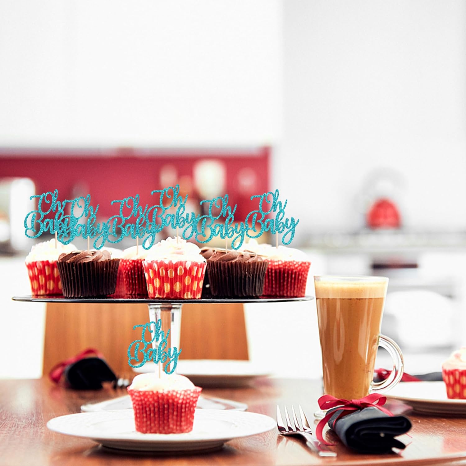 Rsstarxi Paquete de 24 adornos para cupcakes Oh Baby con purpurina para revelación de género, decoración de pasteles de baby shower, decoración para