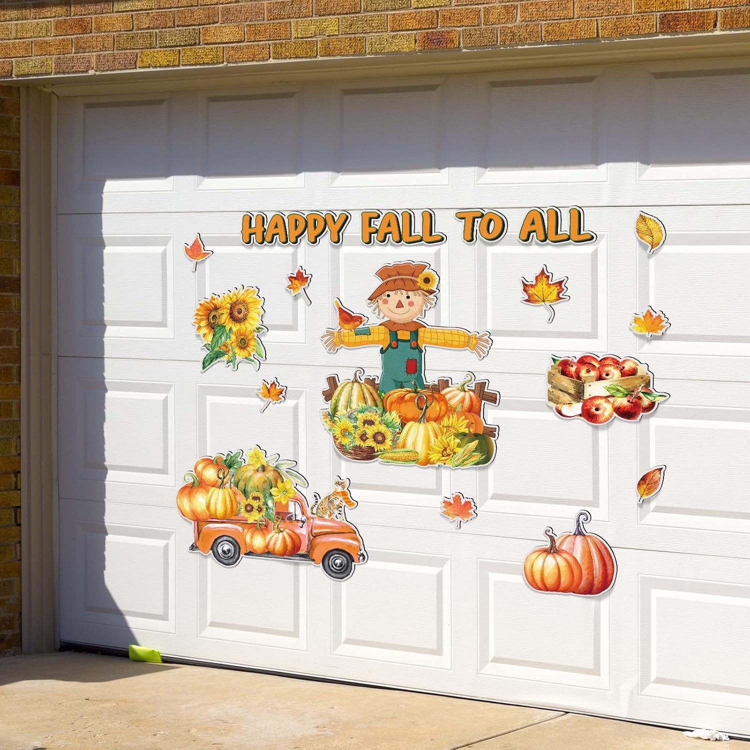 Peryiter 17 imanes de otoño para decoración de puerta de garaje, imanes de otoño con hojas de espantapájaros, girasoles, camiones, calabazas,