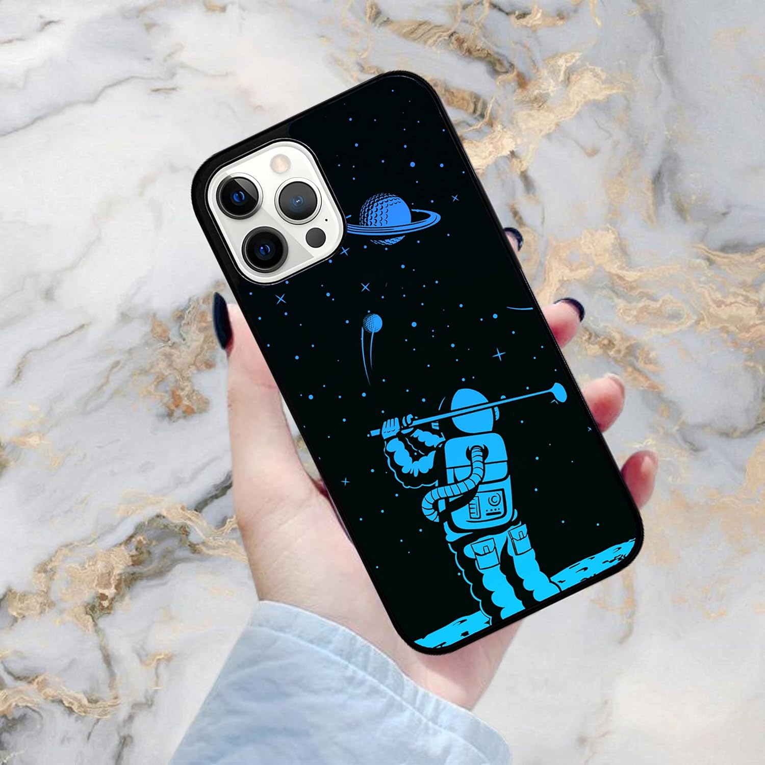 Funda para teléfono de golf, para amantes del golf, astronauta espacial, para palos de golf, compatible con iPhone 15, funda delgada de goma TPU