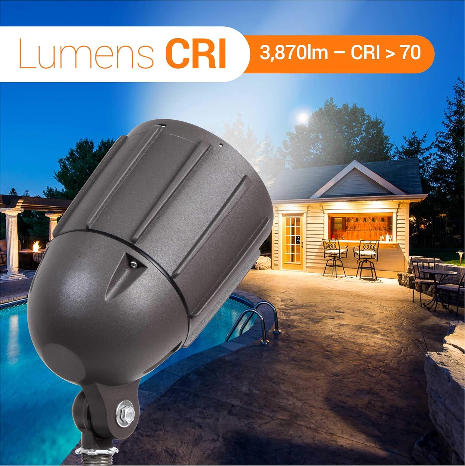 Luz de inundación LED de 30 vatios para iluminación de paisaje al aire libre de 120 voltios, 3870 lm, bronce, igual a 150 W MH, luz de asta de