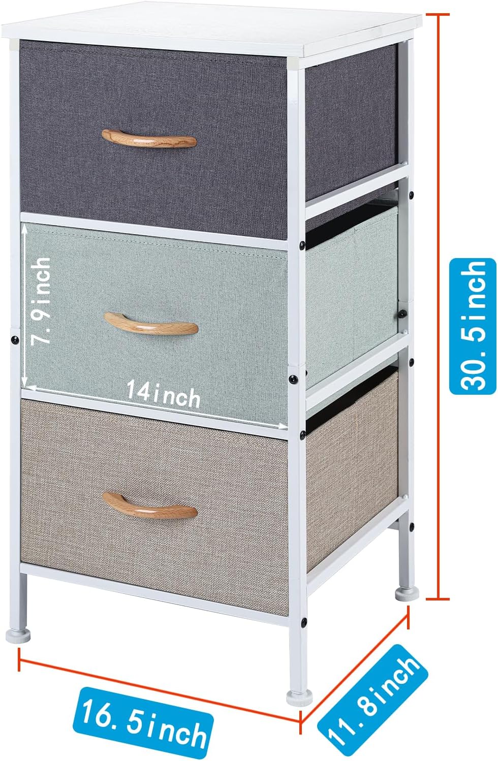 YOHKOH Cajones de almacenamiento altos con 3 cajones de tela extraíbles, unidad organizadora para dormitorio, sala de estar, contenedores de