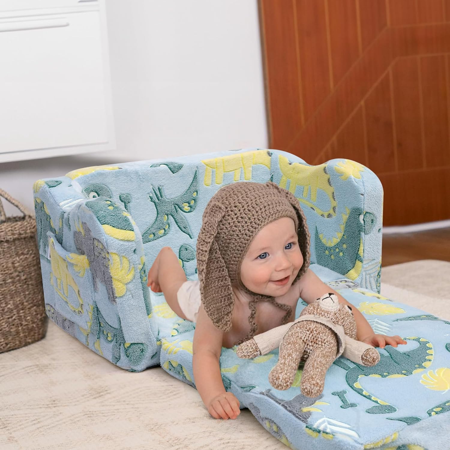MeMoreCool Silla plegable para niños pequeños, sofá plegable de felpa suave para niños, sofá que brilla en la oscuridad, cómodo sillón reclinable