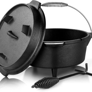 Leonyo Horno holandés de hierro fundido con tapa, horno holandés de 5 cuartos de galón con elevador de tapa, olla de hierro fundido 2 en 1 con mango Leonyo Horno holandés de hierro fundido con tapa, horno holandés de 5 cuartos de galón con elevador de tapa, olla de hierro fundido 2 en 1 con mango