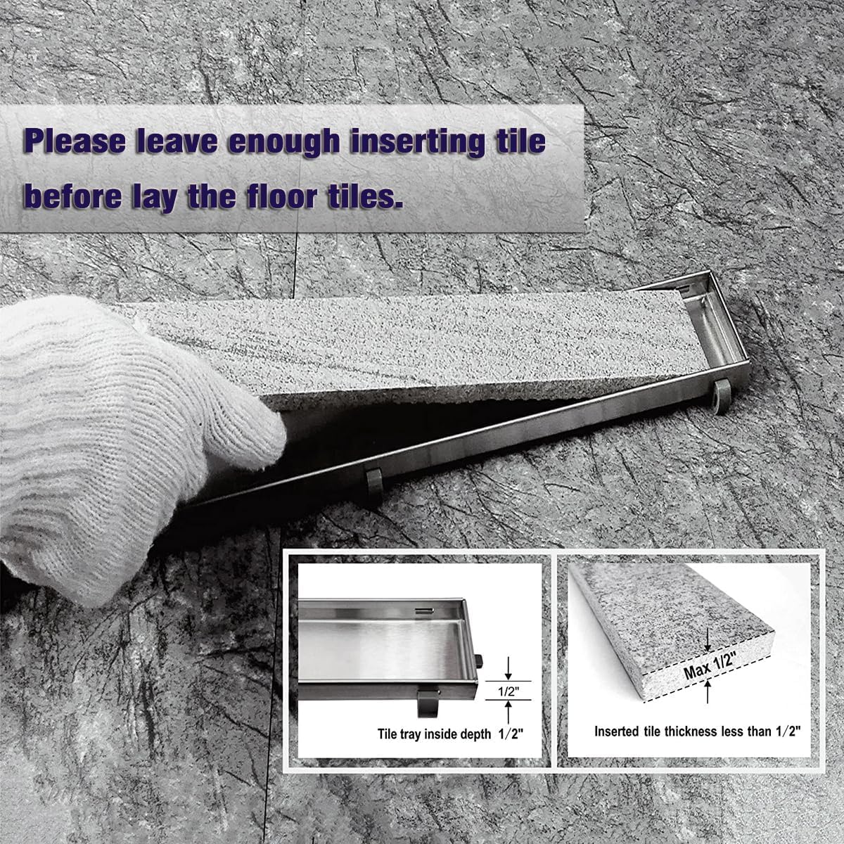 Neodrain Drenaje de ducha lineal de 18 pulgadas con rejilla de inserción de azulejos, fabricante profesional de drenaje de piso de ducha rectangular