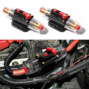 Disyuntor de audio de automóvil en línea de 100 A, 2 unidades, 12-24 V CC con reinicio manual, para audio de automóvil, interruptor estéreo de Disyuntor de audio de automóvil en línea de 100 A, 2 unidades, 12-24 V CC con reinicio manual, para audio de automóvil, interruptor estéreo de