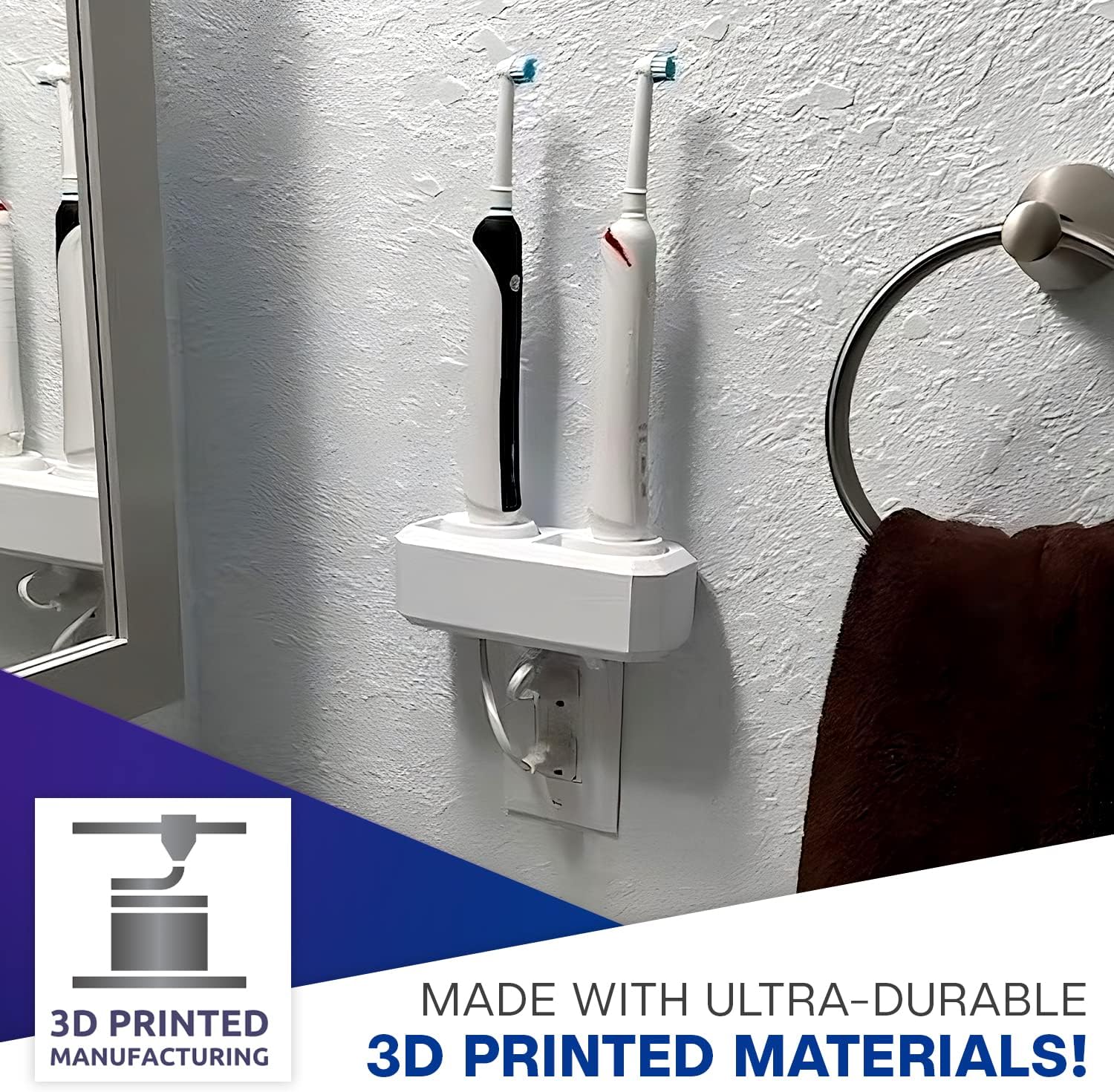 Soporte para cepillo de dientes eléctrico, montaje en pared, compatible con Oral-B, soporta 2 cargadores, se monta solo en una sola toma GFCIDecora