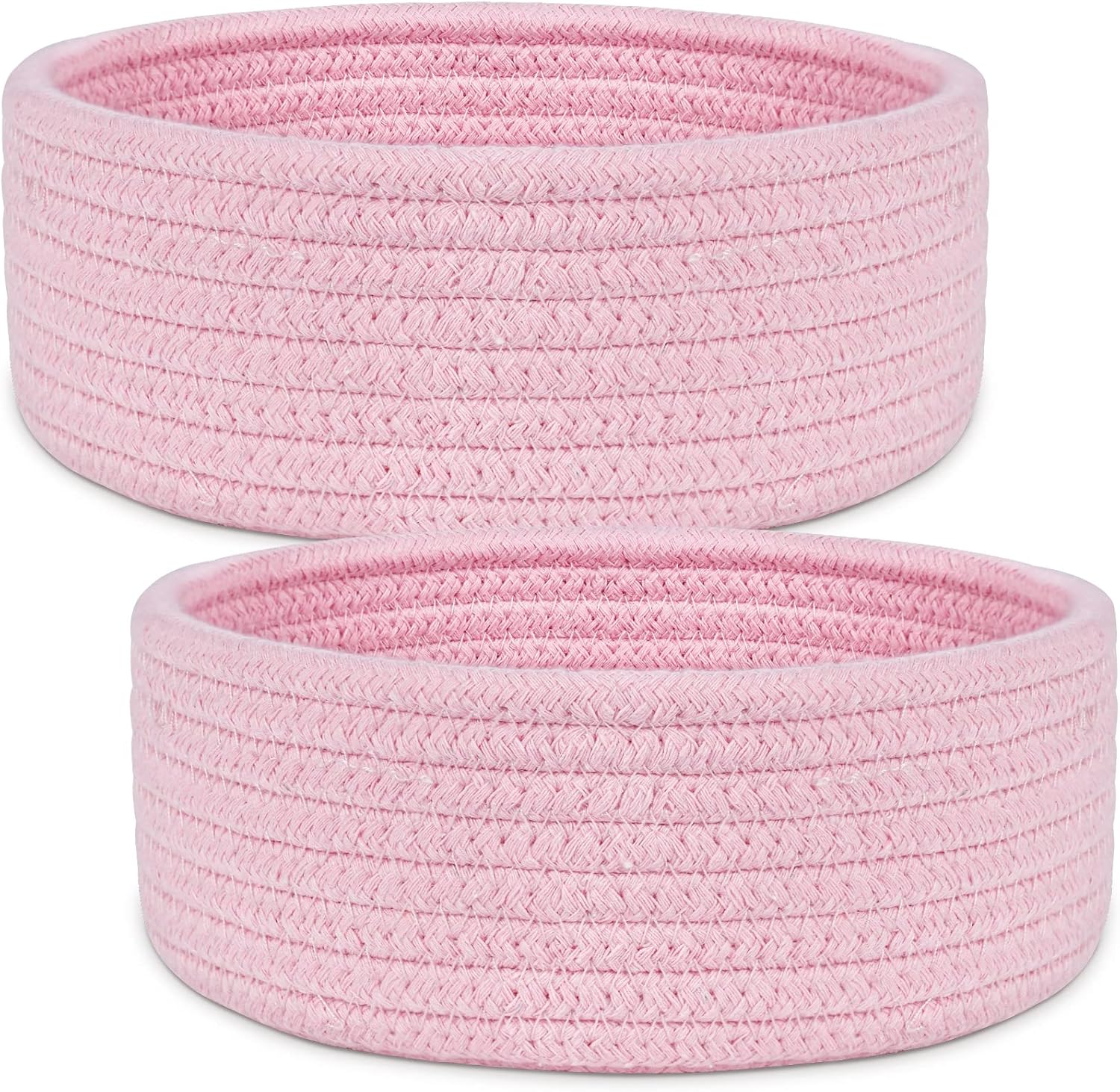 ABenkle Paquete de 2 cestas pequeñas, cesta tejida de cuerda de algodón, lindas cestas de almacenamiento pequeñas, cesta bohemia decorativa para