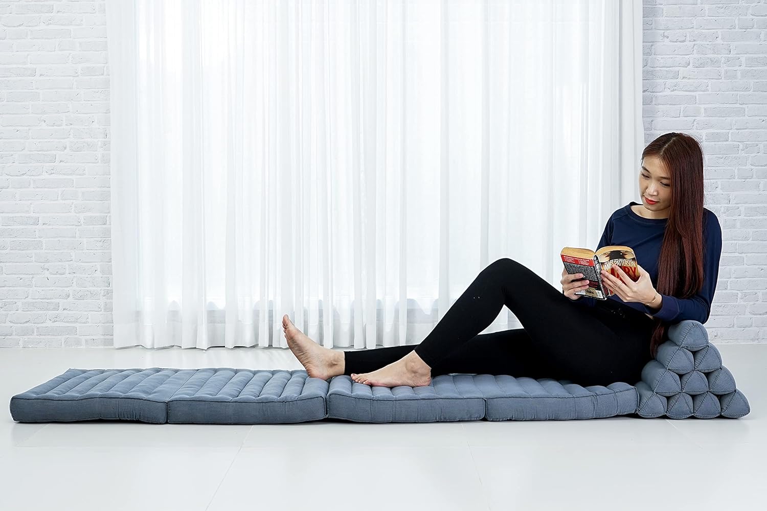 Leewadee Cómodo colchón japonés de suelo, cama tailandesa con cojín triangular, colchón futón, tapete de masaje tailandés extra largo, 89 x 20