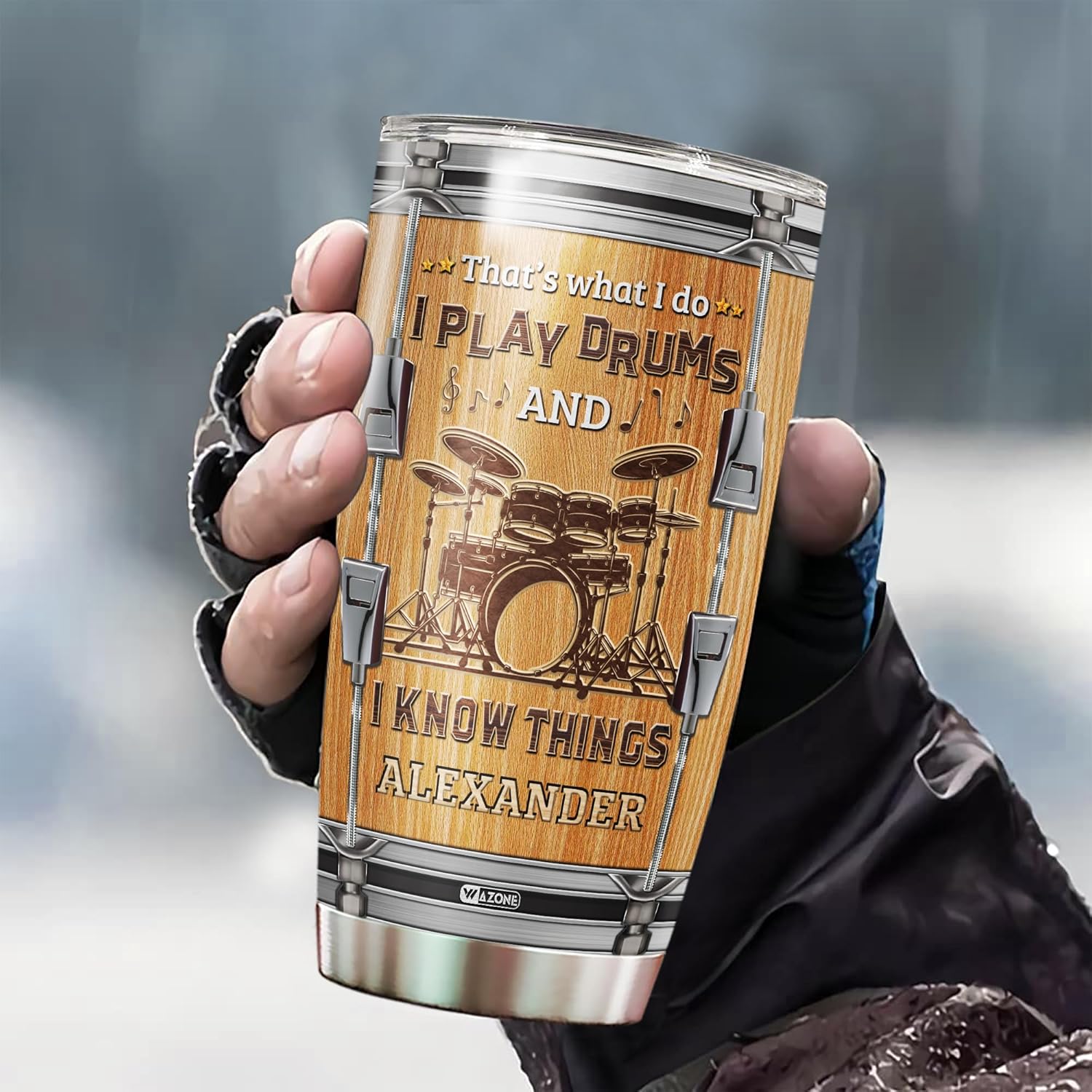 Vaso de acero inoxidable personalizado con datos nutricionales de baterista, 20 onzas, 30 onzas, nombre personalizado, con texto “I Play Drums And I