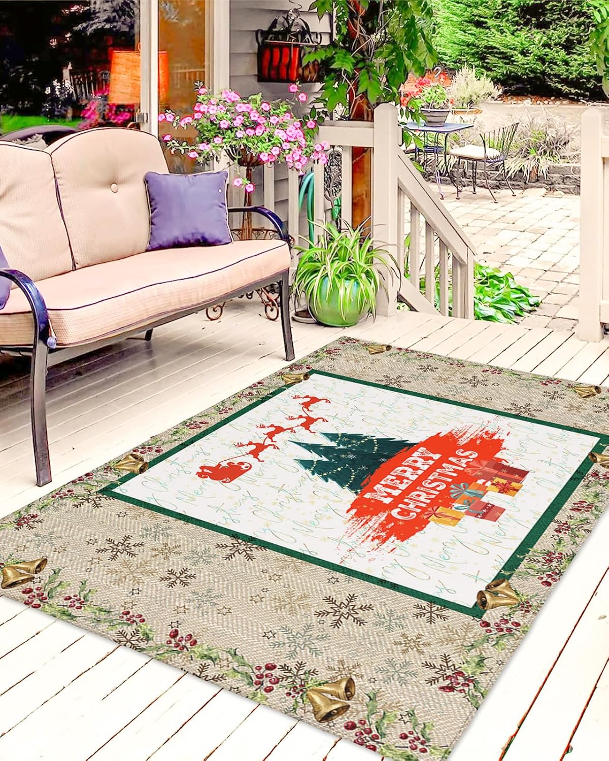 Outdoor Rug Carpet Waterproof 4×6 ft Area Rug, Merry Christmas Large Floor Mat for Patio Balcony Living Room Backyard Picnic Beach RV Camping Rug