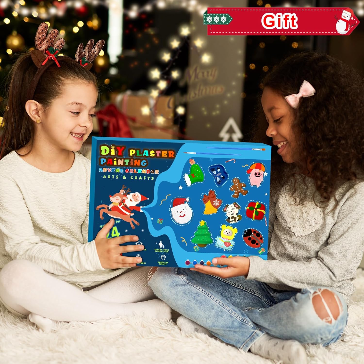 Calendario de Adviento de pintura de artes y manualidades 2023 para niños, 24 días, pintura de yeso, calendario de Adviento de Navidad para niños y