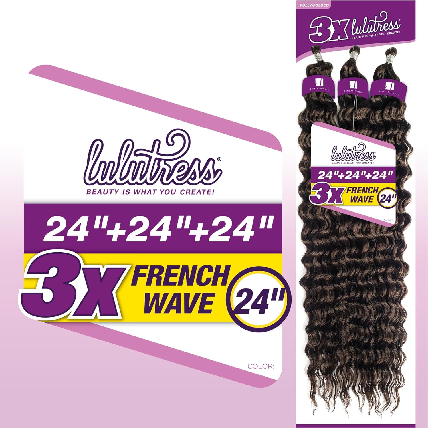 Sensationnel Lulutress Pelo trenzado de ganchillo  3X onda francesa sintética con preestilizado  LULUTRESS 3x onda francesa 24 pulgadas (2 marrón