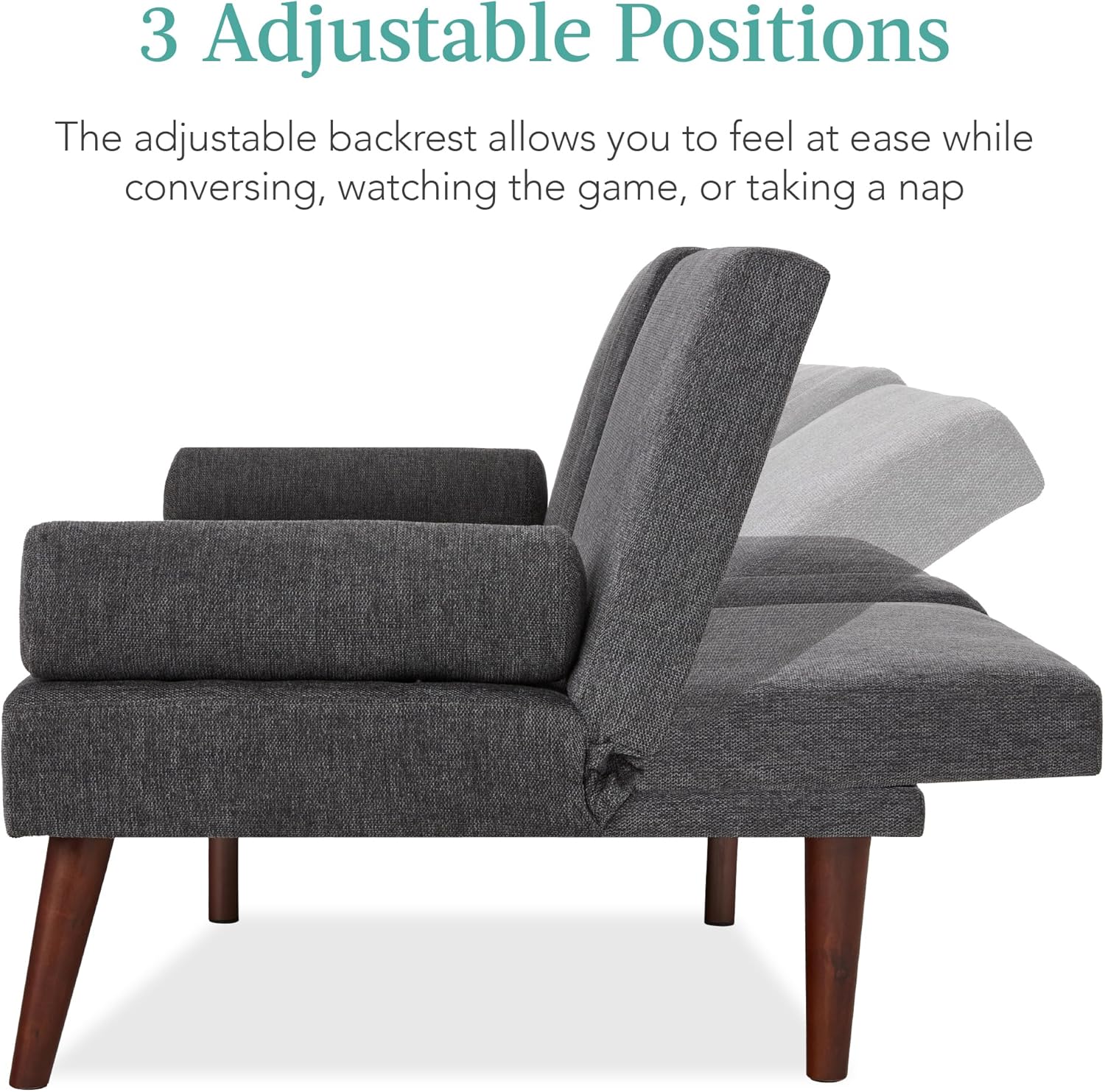 Best Choice Products Futón tapizado de tela, sofá cama plegable convertible para espacio de vida compacto, apartamento, dormitorio con reposabrazos
