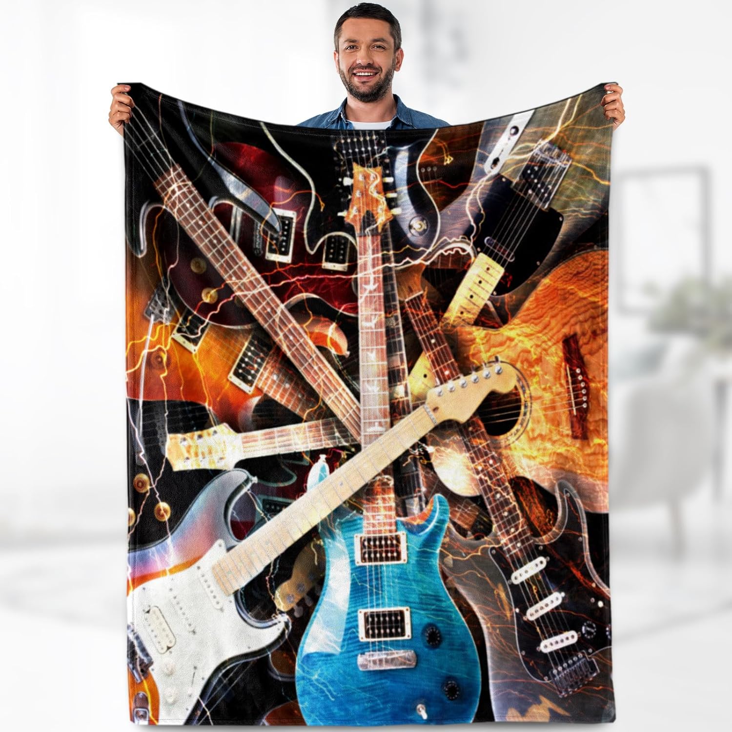 Manta de guitarra musical, regalos  Manta temática de instrumentos musicales retro rock para entusiastas de la música, cantante, forro polar