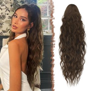 FESHFEN Extensiones de cola de caballo largas y onduladas con cordón, extensiones de cola de caballo con clip, extensiones de cola de caballo con FESHFEN Extensiones de cola de caballo largas y onduladas con cordón, extensiones de cola de caballo con clip, extensiones de cola de caballo con