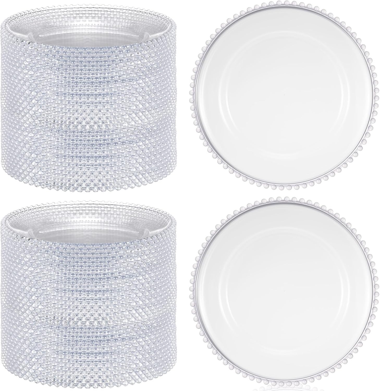 100 platos de carga redondos transparentes de 13 pulgadas, de plástico, platos de servicio decorativos con borde de cuentas para bodas, fiestas de