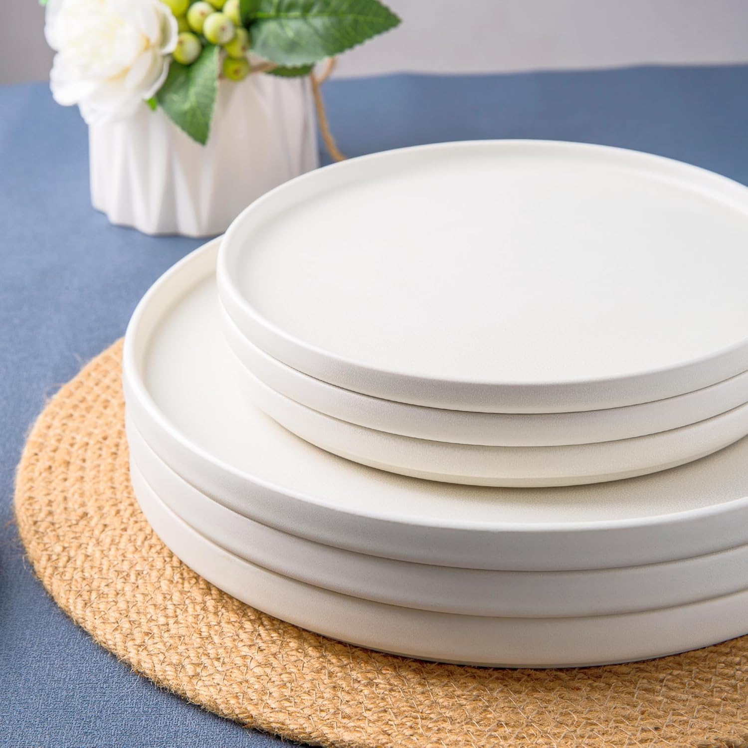 AmorArc Juego de 4 platos de cerámica para ensalada, juego de 4 platos reactivos de esmalte mate de 8.0 pulgadas, postre, ensalada, aperitivo, plato