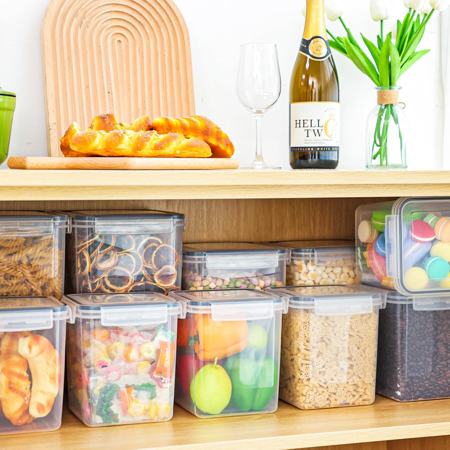 Moretoes Contenedores de almacenamiento para cereales, 10 recipientes herméticos de plástico grandes con tapas para harina de espaguetis y azúcar,