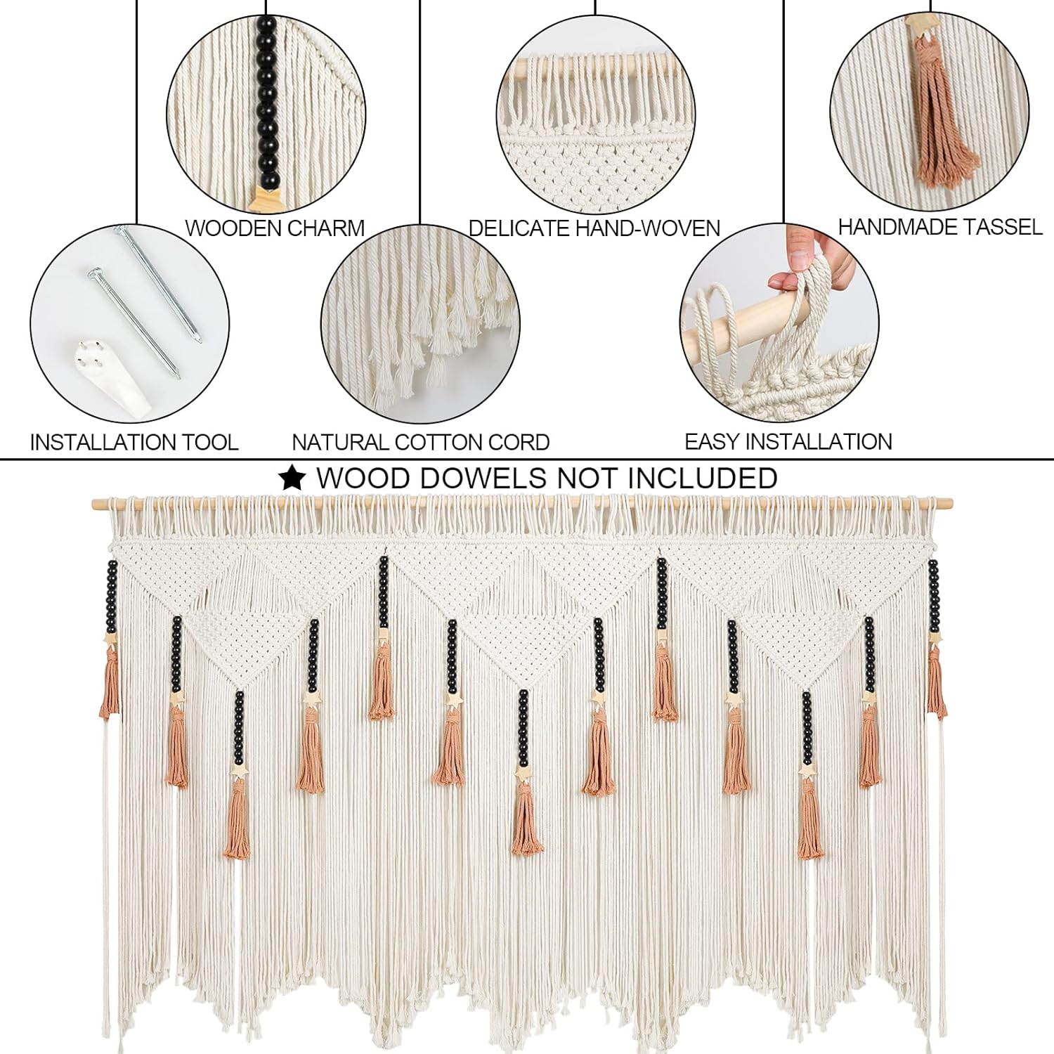 EISKBC Tapiz de macramé para colgar en la pared, cortinas grandes de macramé, decoración de pared de hilo tejido bohemio, decoración bohemia para el