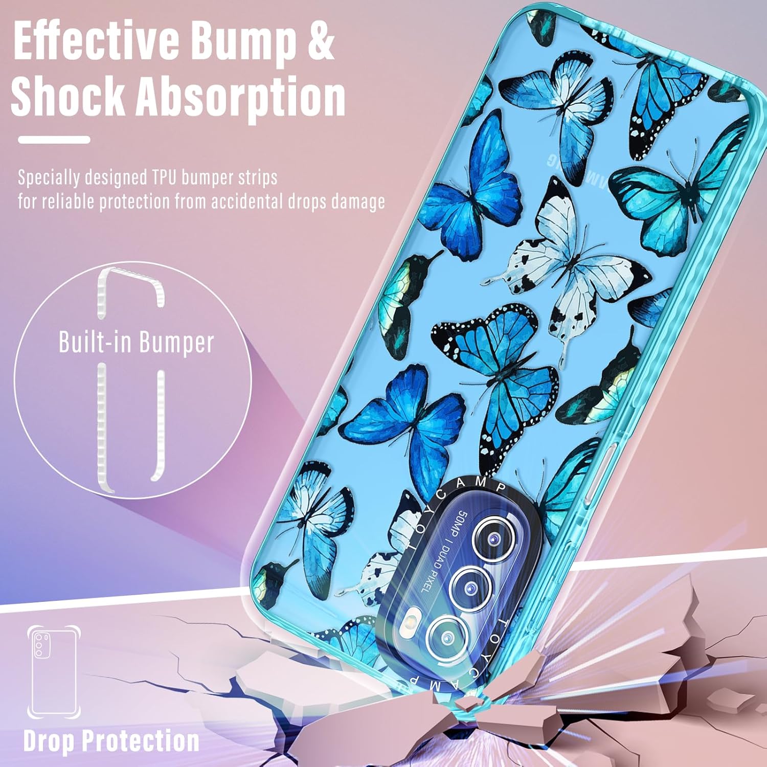 Toycamp Funda para teléfono Moto G Stylus 5G 2022 con soporte de anillo, bonita funda de dibujos animados de mariposa para mujeres, niñas, niños,