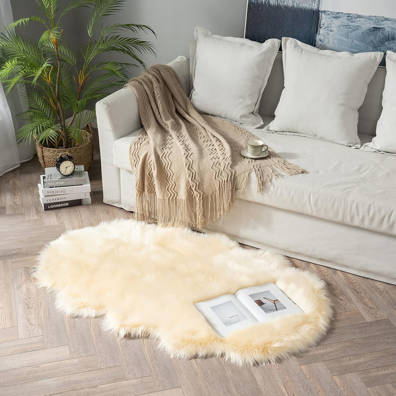 MIULEE – Tapete de pelo sintético de oveja, decorativo, supersuave, mullido, para poner al lado de la cama, sofá, suelo y habitación del bebé, 3 x 5